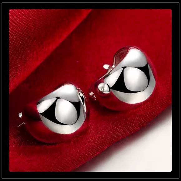 None Jewelry - NEW 925 STERLING SILVER SMOOTH ROUND WIDE HOOP EARRINGS